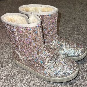 Cat & Jack Glitter Sequin Fleece Lined Zipup Boots Size 3